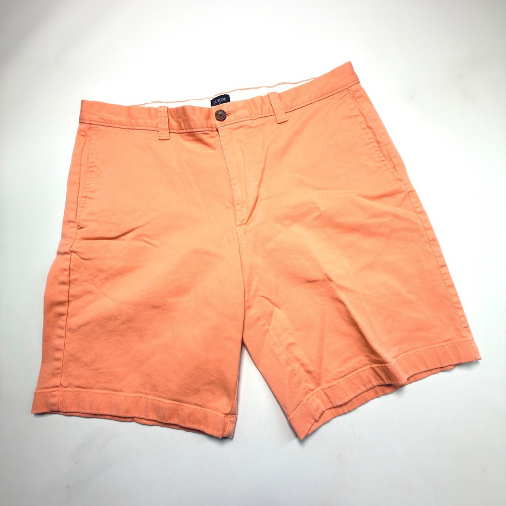J Crew Chino Shorts Mens 35 Coral 9 Inch Inseam Classic Flat Front Casual